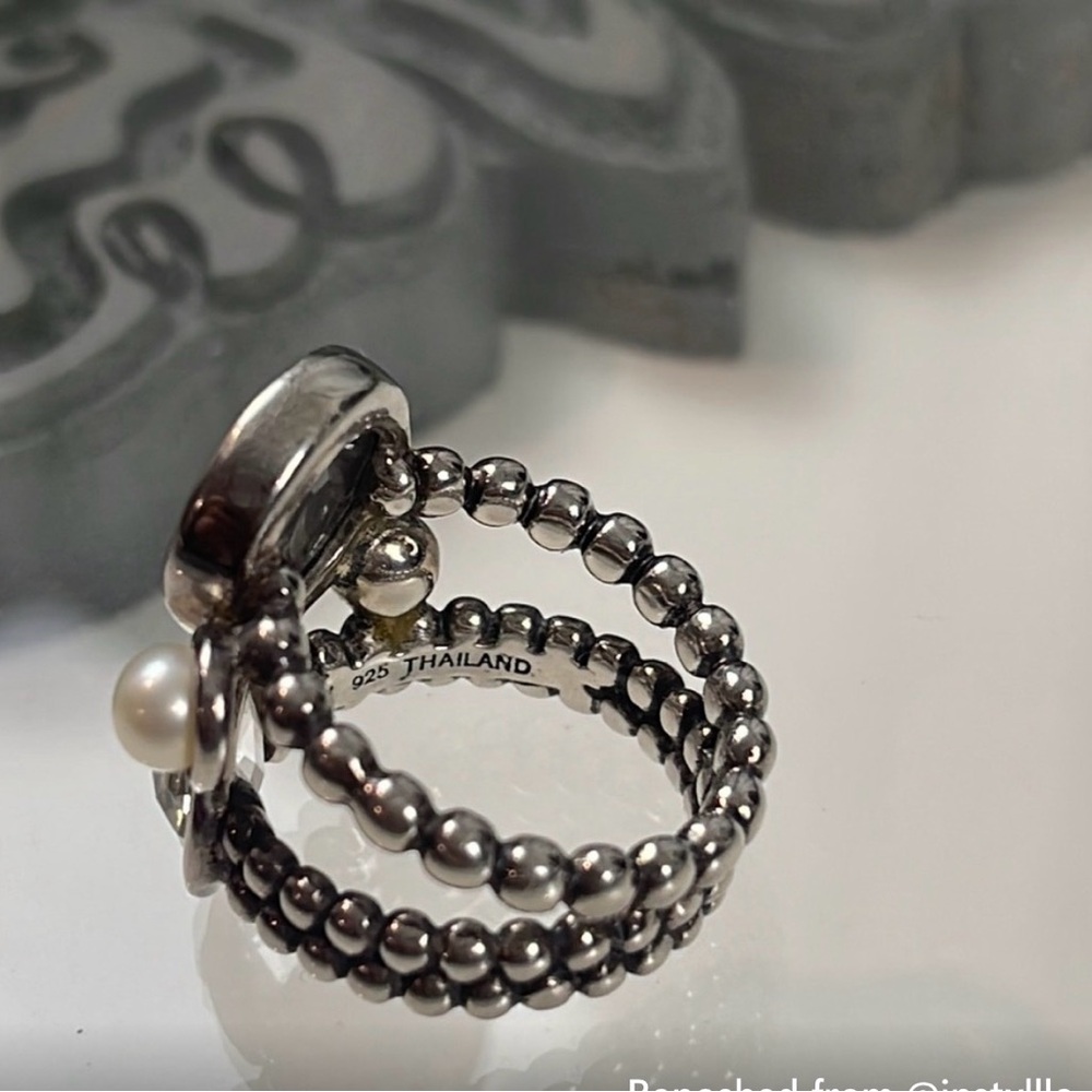 Michael Dawkins Drusy & 1.60 ct Rock Crystal Cultured Pearl Sterling Ring sz 7 - Picture 4 of 5